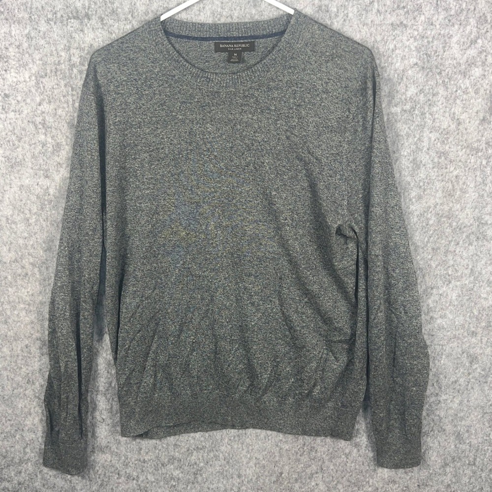 Banana Republic Men Silk Linen Crewneck Sweater Marled Grey Green Size M